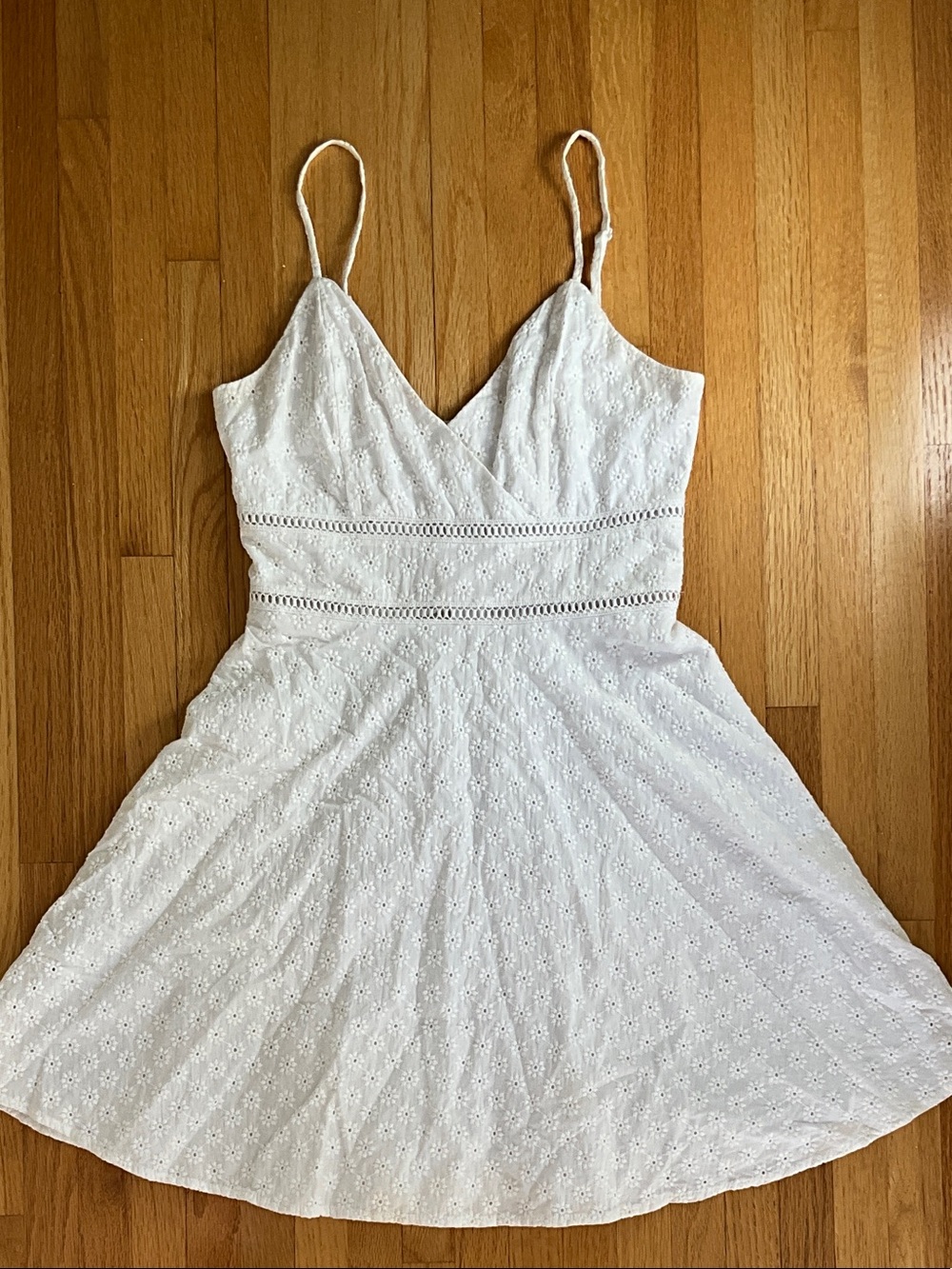 Francesca's Collections White Eyelet Spaghetti-Strap Mini Dress